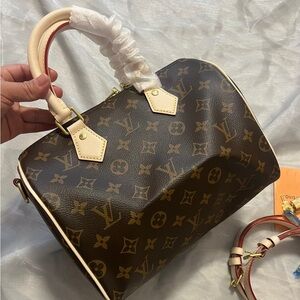 Louis Vuitton Monogram Satchel in Brown and Cream